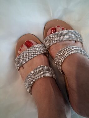 Women's Loved Crystal-Embellished Slide Sandals in Nude